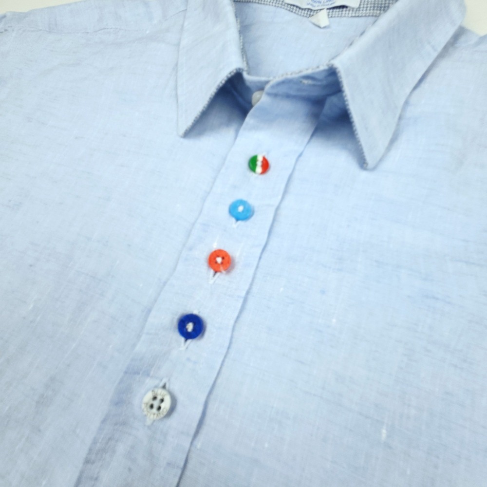 Blue Positano Linen Button Down Shirt Sz M Light Blue Italy Multi Color Buttons